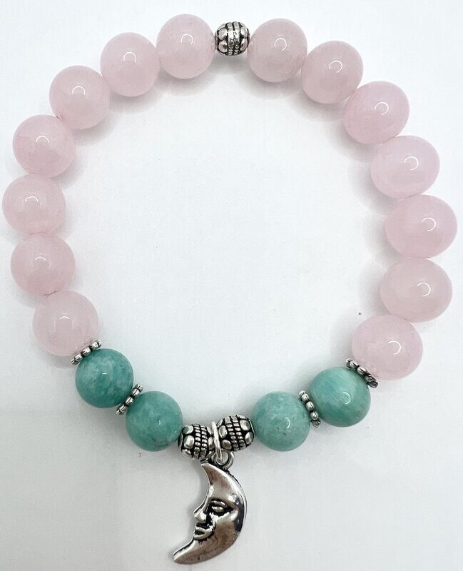 rose quarts and jade bracelet with trinket