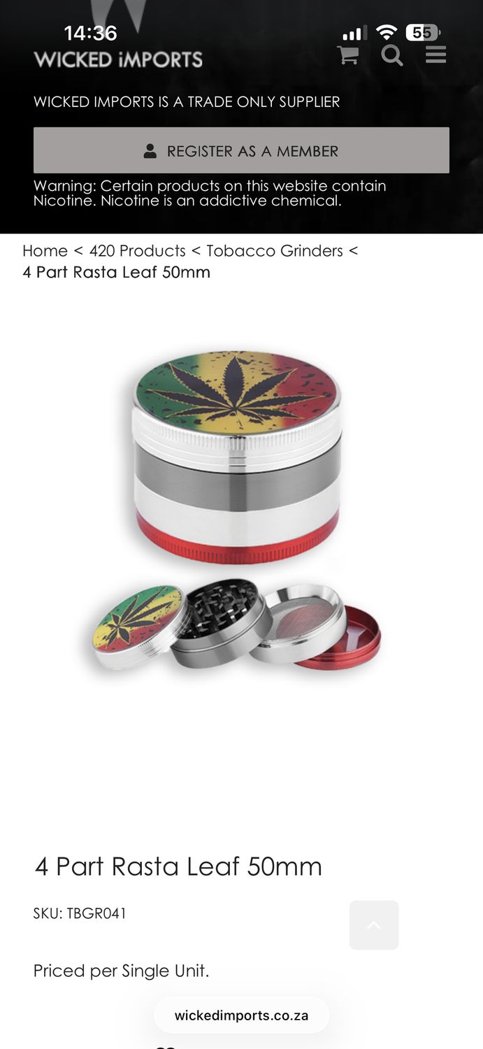 Grinder | 4 Part Rasta Leaf 50mm - 340161