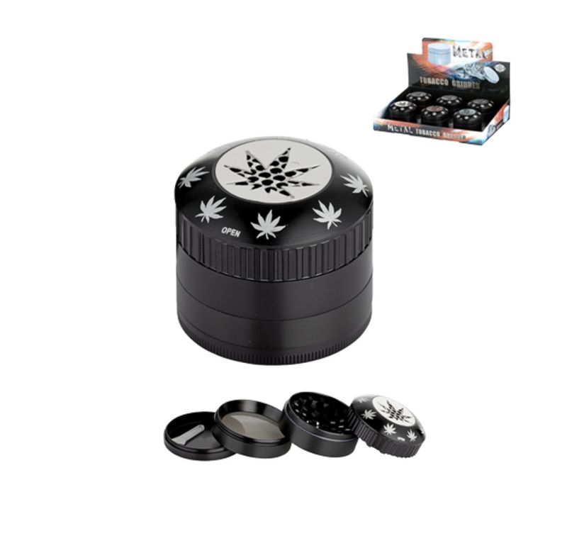 Grinder | 4 Part Aluminium Black Leaf with quick grind - 50 mm - 340313