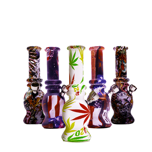 Glass Water Bong - Mini Pocket Small Graffiti Prints Round - 15.5cm