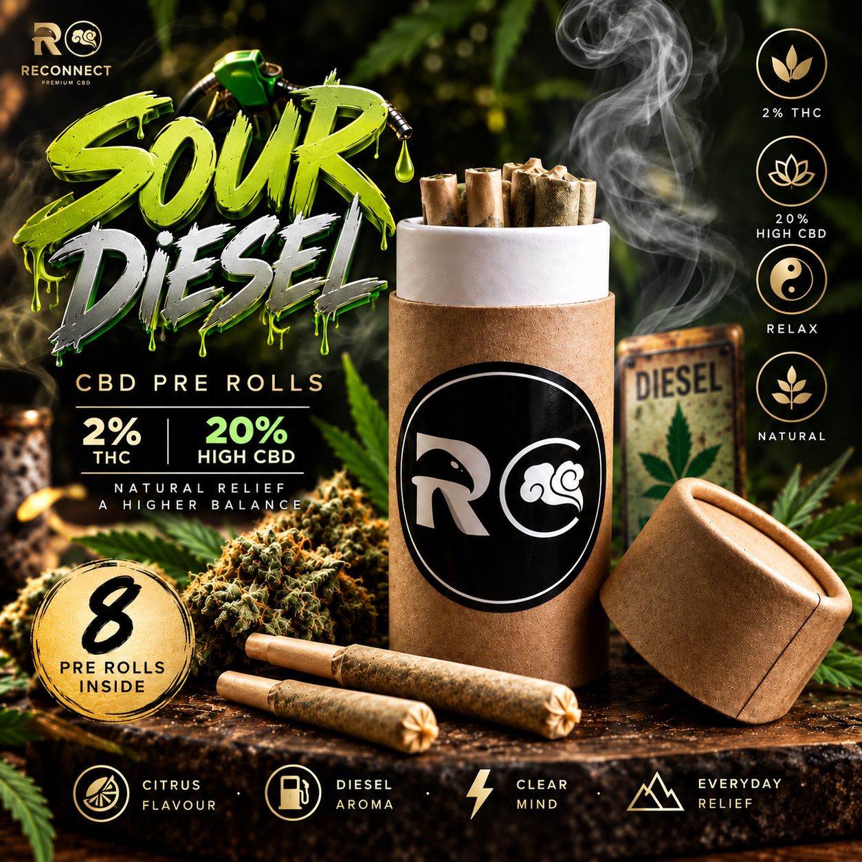 Pre Roll x 8 | CBD Sour Diesel | Outdoor