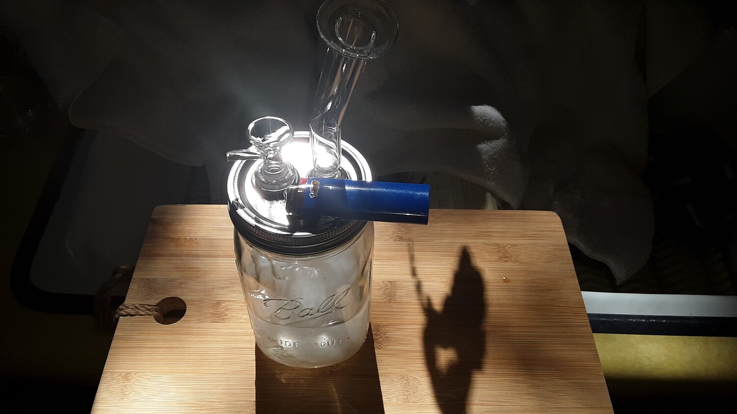 Mason Jar Bong 1 Pint -&quot;Mini&quot; Glass Mouth Piece  - Glass on Glass -  No Plastic Parts! Free Lighter W/ Magnetic Mount!