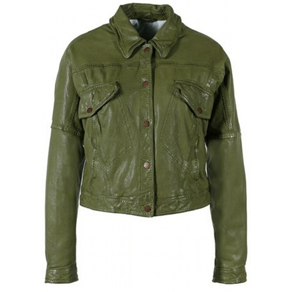 Freaky Nation Lederjacke Natural Star oliv