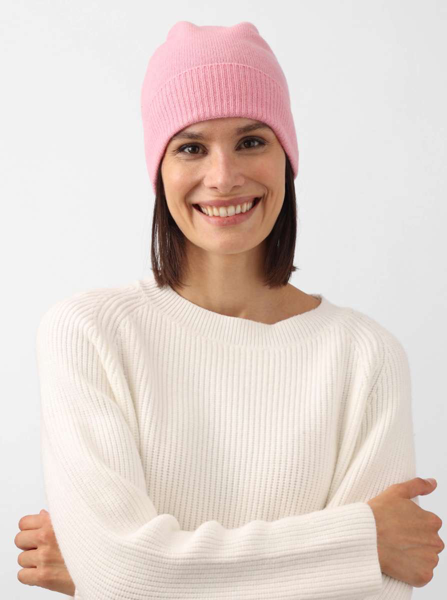 ? Zwillingsherz 100% Kaschmir Ribbon Edge Beanie rosa