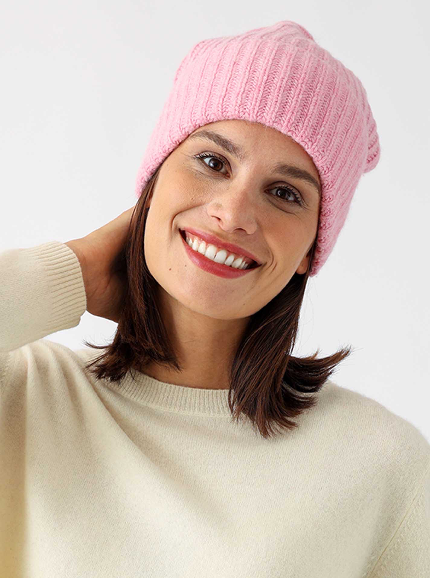 ? Zwillingsherz 100% Kaschmir Ribbon Beanie rosa