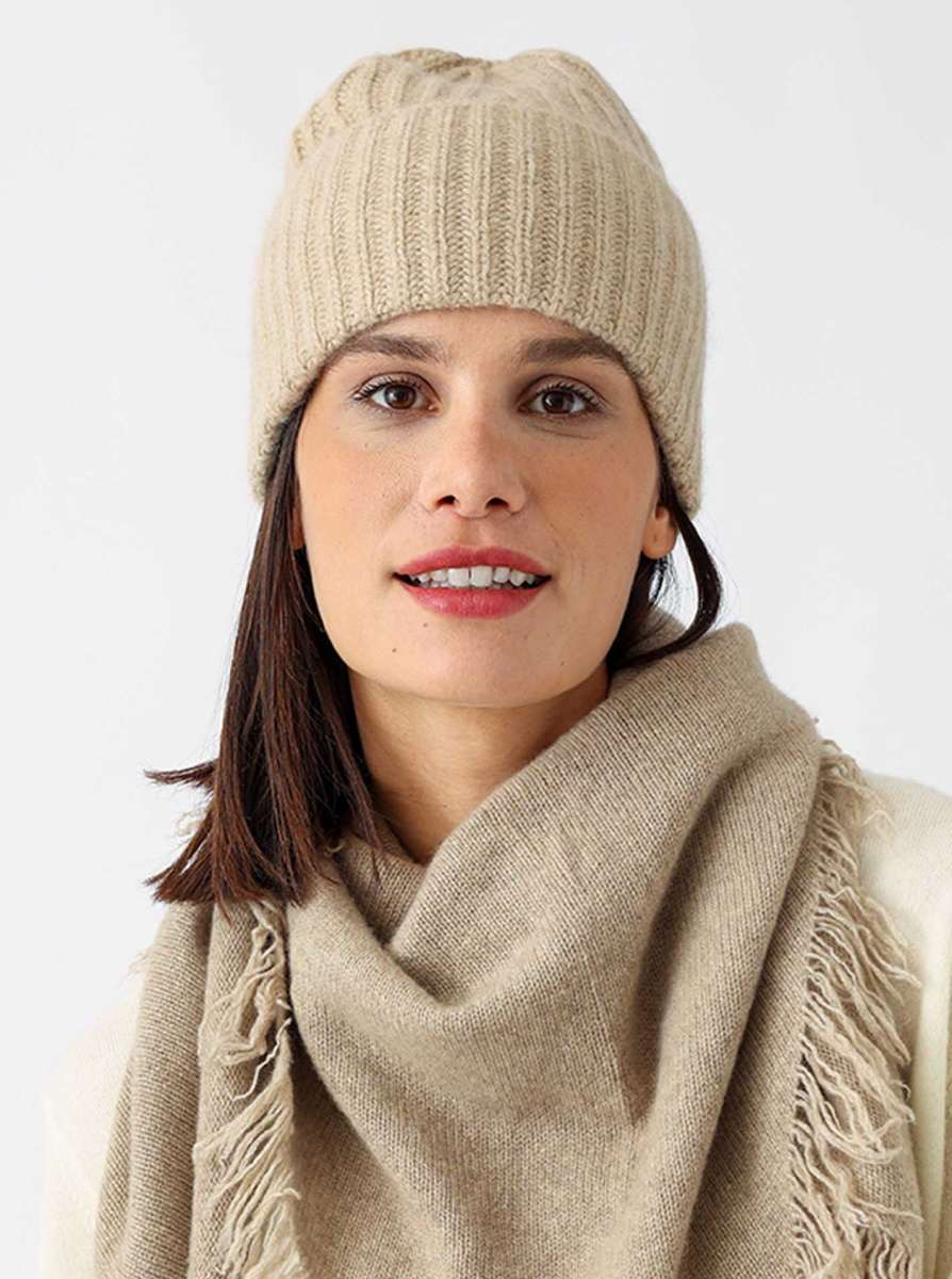 ? Zwillingsherz 100% Kaschmir Ribbon Beanie beige