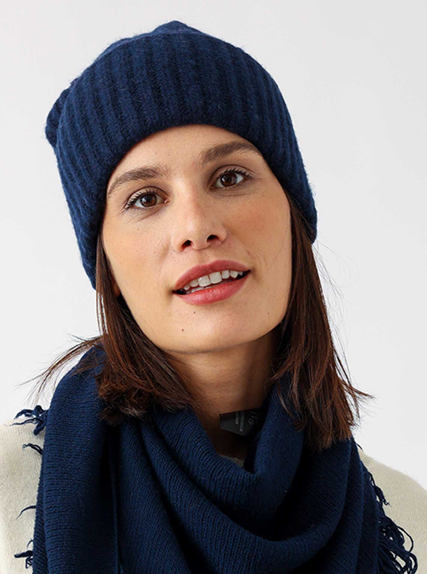 ? Zwillingsherz 100% Kaschmir Ribbon Beanie navy 