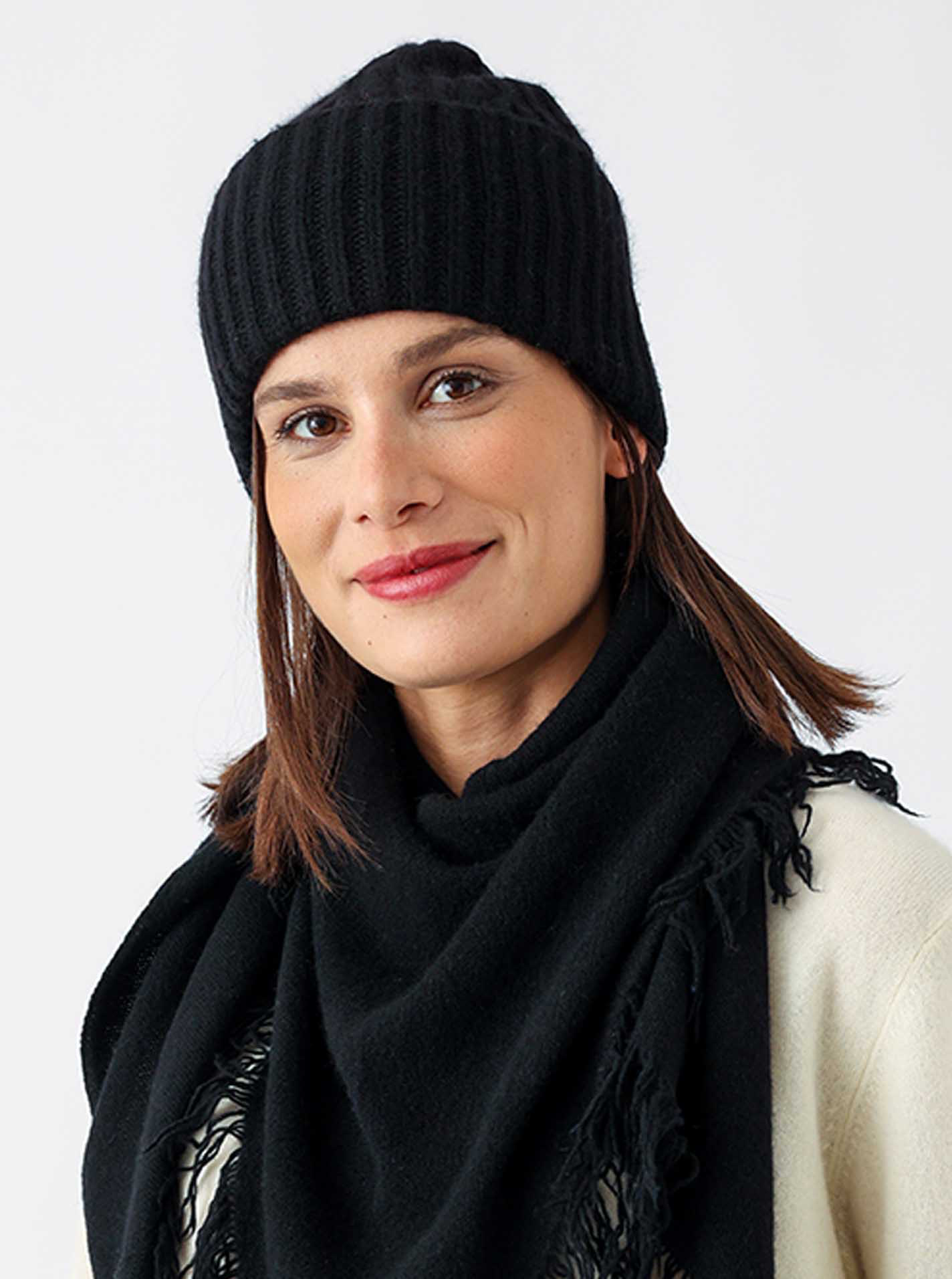 ? Zwillingsherz 100% Kaschmir Ribbon Beanie schwarz