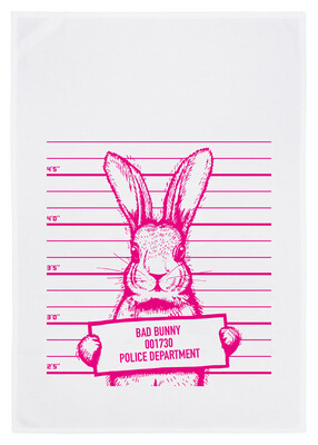 17;30 Geschirrtuch weiß „Bad Bunny“ neonpink 17;30 Geschirrtuch weiß „Bad Bunny“ neonpink