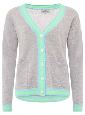 ? Zwillingsherz 100% Cashmere Cardigan "Zweifarbige Kante" grau—neongrün
