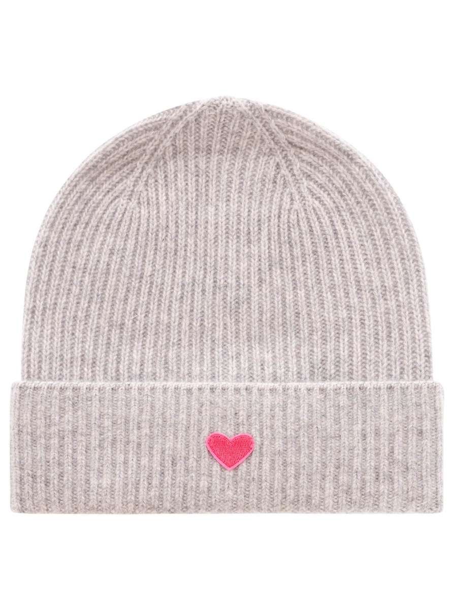 ? Zwillingsherz 100% Cashmere Grobstrick Mütze "Herz" grau