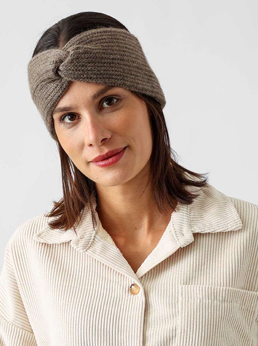 ? Zwillingsherz Stirnband 100% CASHMERE Rippe taupe