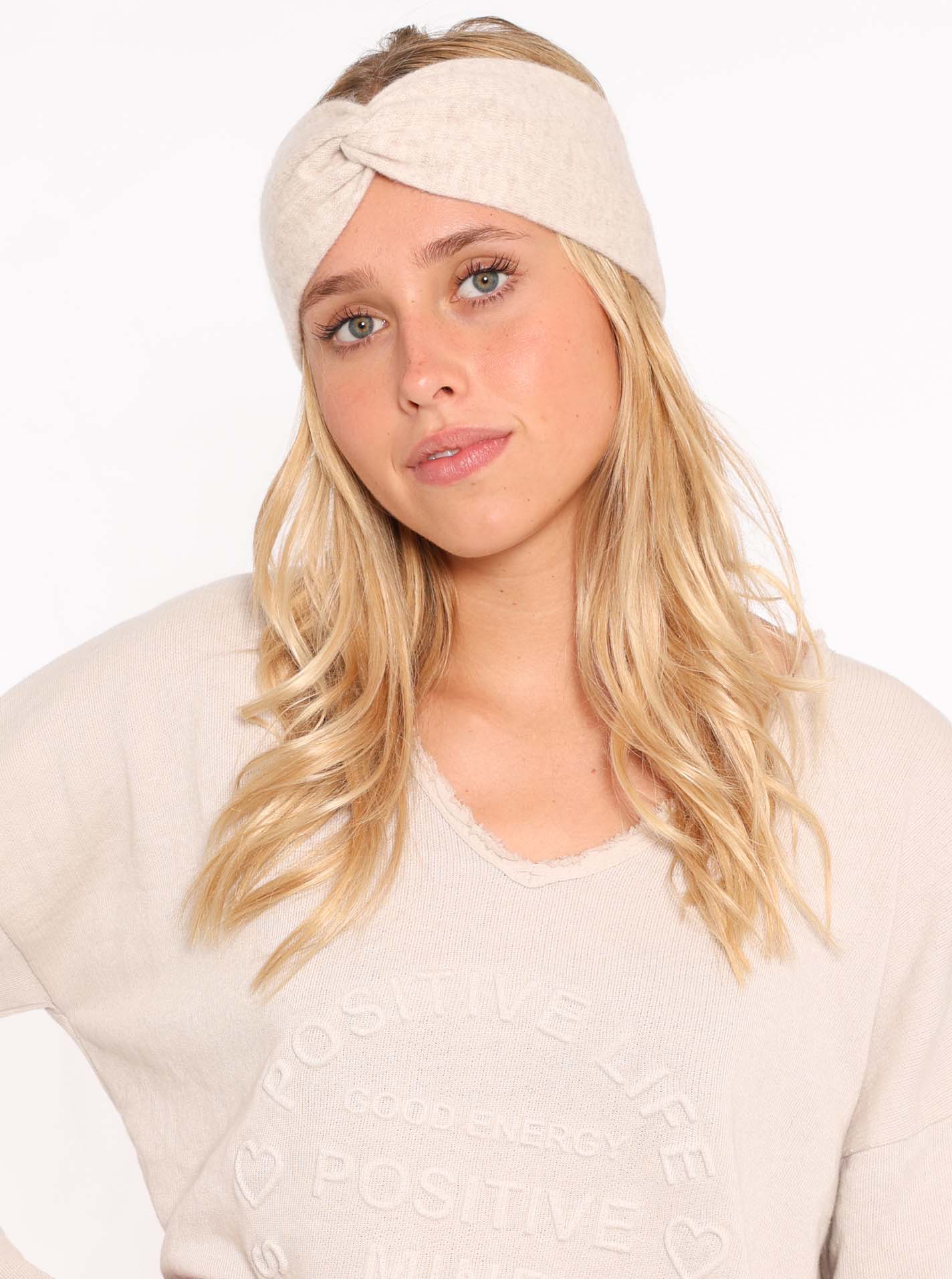 ? Zwillingsherz Stirnband 100% CASHMERE Rippe beige