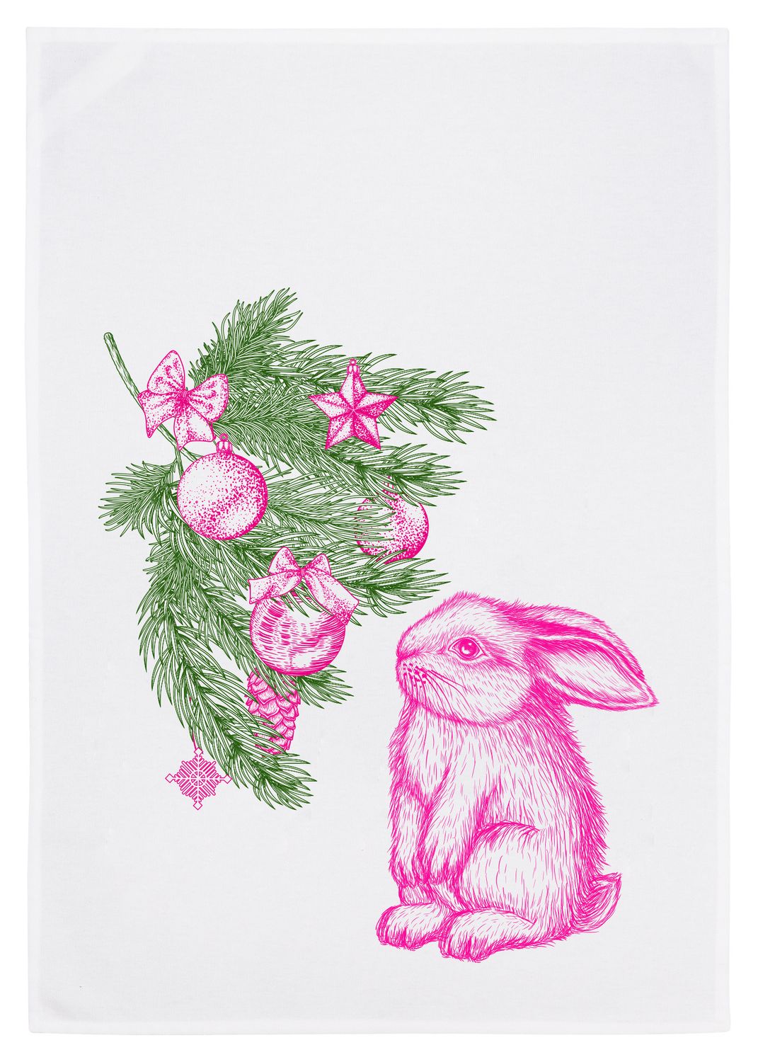 17;30 Geschirrtuch weiss, HASIGE WEIHNACHT, grün & neon pink