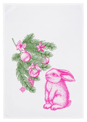 17;30 Geschirrtuch weiss, HASIGE WEIHNACHT, grün & neon pink 17;30 Geschirrtuch weiss, HASIGE WEIHNACHT, grün & neon pink