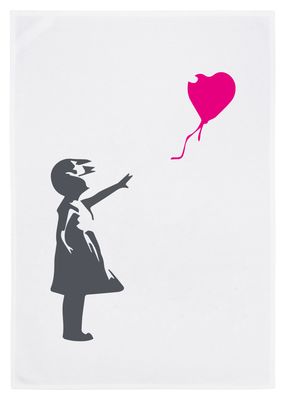 17;30 Geschirrtuch weiß, Streetart Dreamer - Girl with Balloon 17;30 Geschirrtuch weiß, Streetart Dreamer - Girl with Balloon