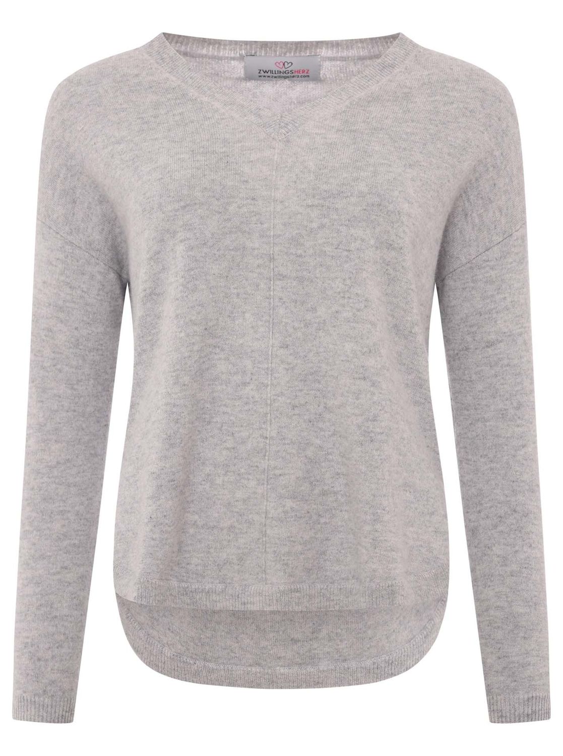 ? Zwillingsherz Pullover 100% CASHMERE V—Ausschnitt grau