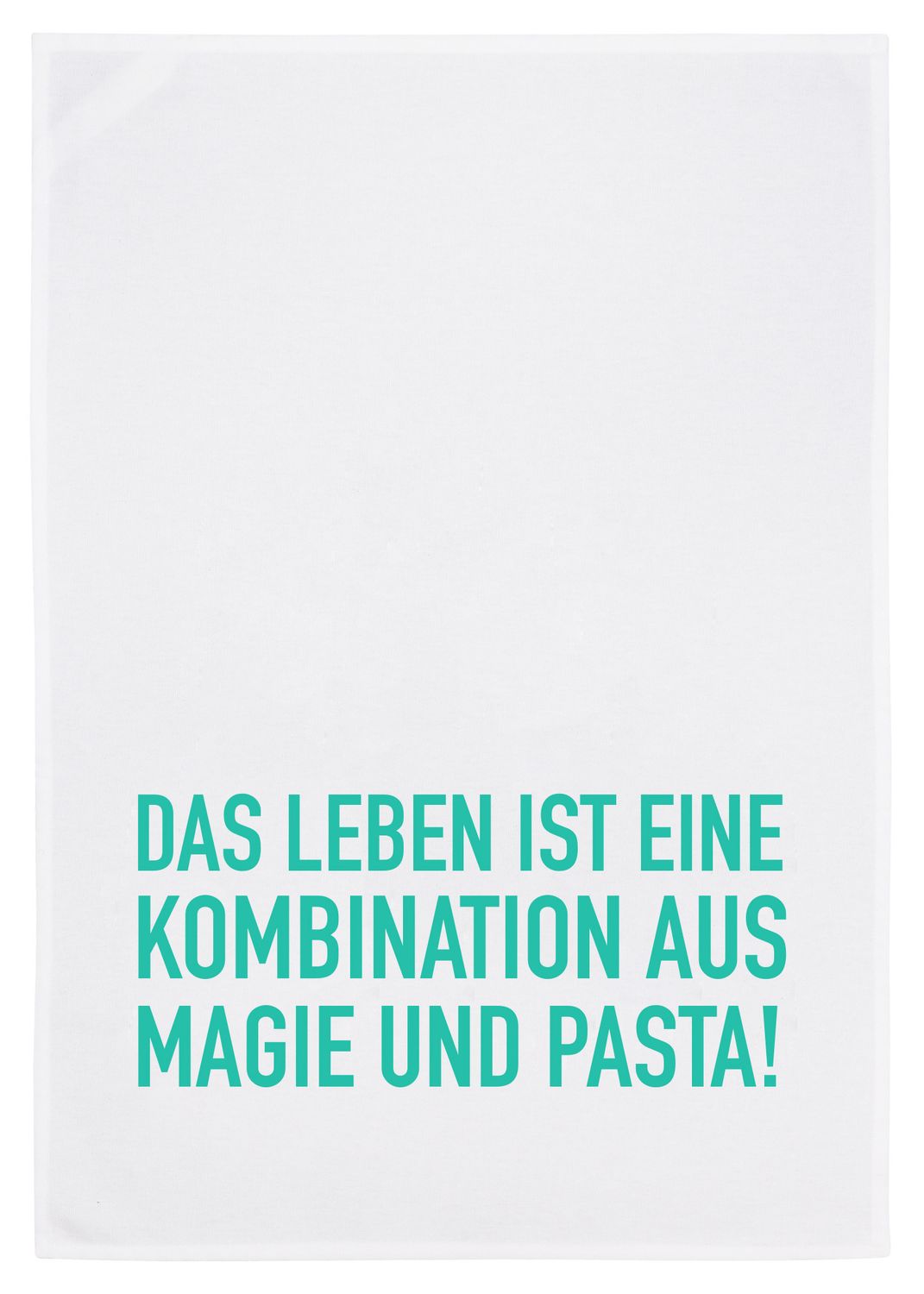 17;30 Geschirrtuch weiß, Pasta mit Magie in türkis 17;30 Geschirrtuch weiß, Pasta mit Magie in türkis