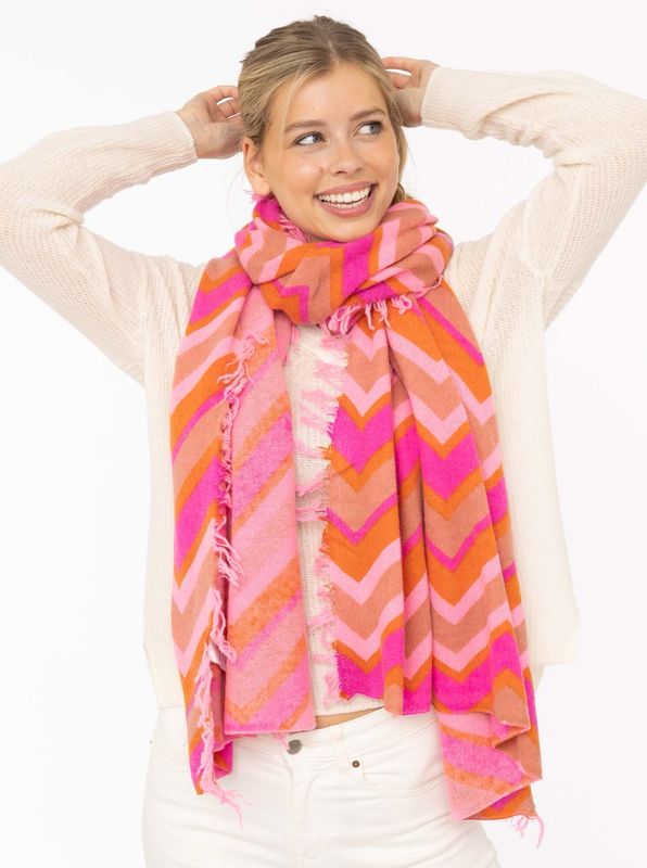 ? Zwillingsherz 100% Cashmere XXL Fransenschal "Zick & Zack" neonpink