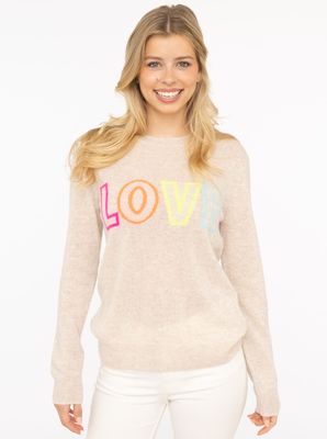 ? Zwillingsherz 100% Cashmere Rundhals Pullover "LOVE" beige