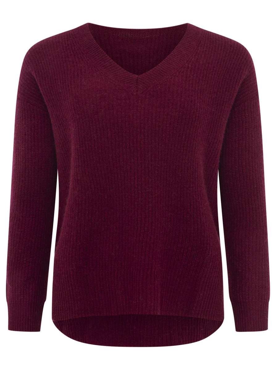 ? Zwillingsherz 100% Kaschmir V-Pullover "Kastig & Rippe" Bordeaux 