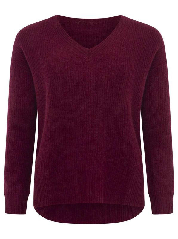 ? Zwillingsherz 100% Kaschmir V-Pullover  ? Zwillingsherz 100% Kaschmir V-Pullover "Kastig & Rippe" Bordeaux
