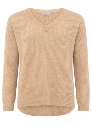 ? Zwillingsherz 100% Kaschmir V-Pullover "Kastig & Rippe"  camel