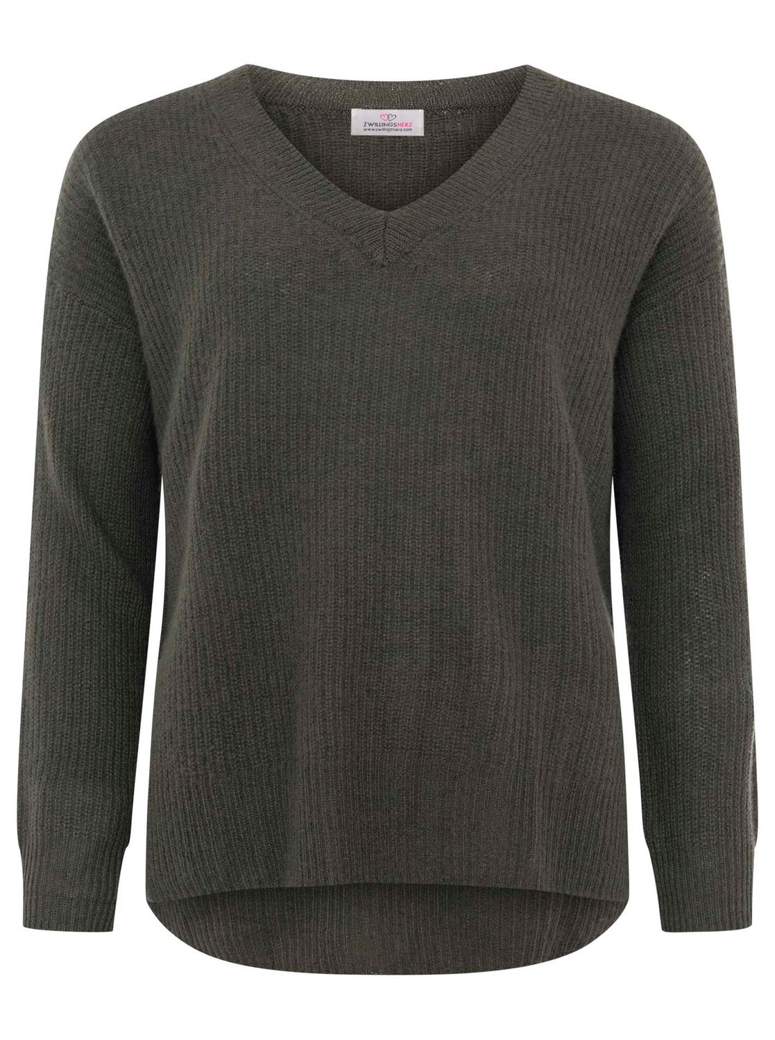 ? Zwillingsherz 100% Kaschmir V-Pullover "Kastig & Rippe" oliv