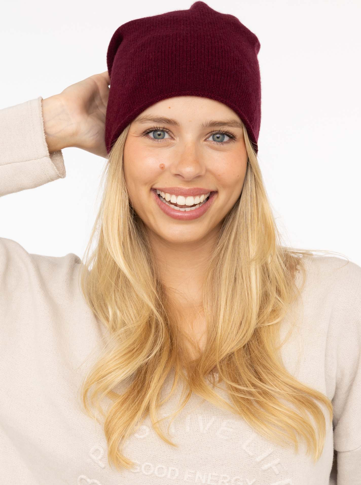 ? Zwillingsherz Beanie 100% CASHMERE bordeaux 