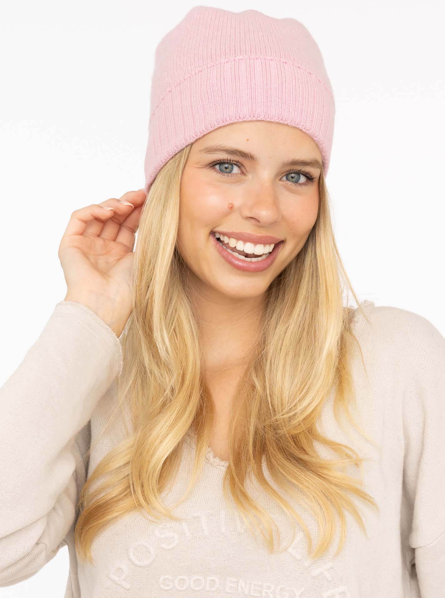 ? Zwillingsherz Mütze 100% CASHMERE gerippter Umschlag rosa