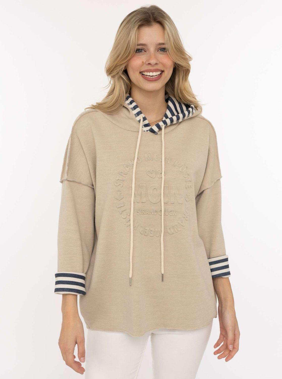 ? Zwillingsherz Hoodie Doubleface „stripe“ beige