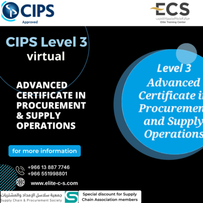 CIPS Level 3 Advanced Certificate in Procurement & Supply Operations virtual (for Full package, or for early payment) CIPS Level 3 Advanced Certificate in Procurement & Supply Operations virtual (for Full package, or for early payment)