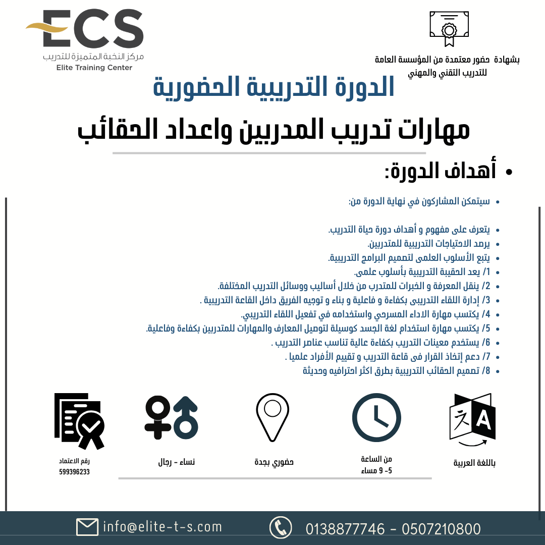 دورة ( مهارات تدريب المدربين وإعداد الحقائب بجدة)