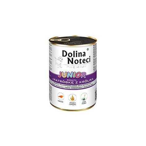 BBD: 27/1/2025- DOLINA NOTECI PREMIUM “JUNIOR”- RICH IN RABBIT LIVER- WET DOG FOOD FOR PUPPIES AND YOUNG DOGS- 400 gr CANS- BBD: 27/1/2025