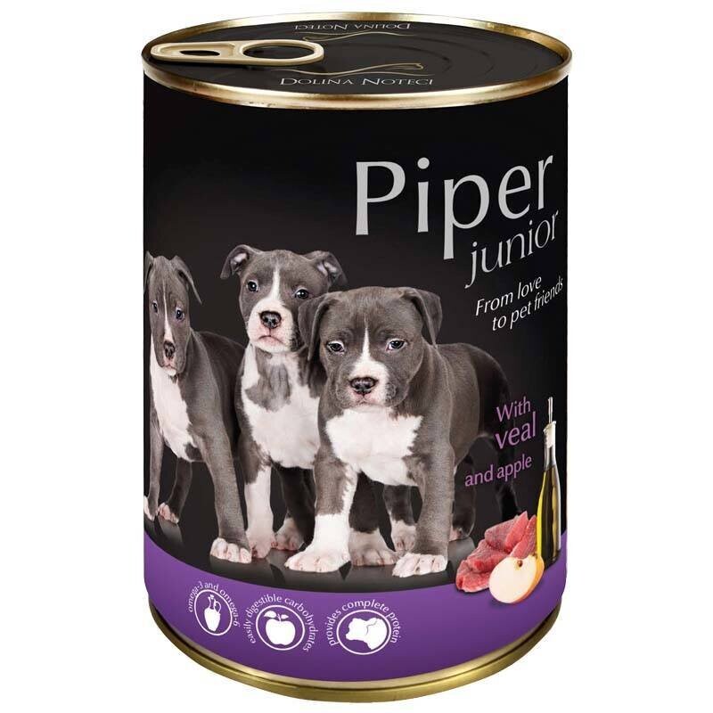 BBD- 26/1/2025- PIPER JUNIOR BY DOLINA NOTECI- VEAL WITH APPLE- WET FOOD FOR PUPPIES & YOUNG DOGS- 400 gr CANS