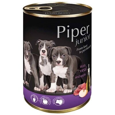 BBD- 26/1/2025- PIPER JUNIOR BY DOLINA NOTECI- VEAL WITH APPLE- WET FOOD FOR PUPPIES & YOUNG DOGS- 400 gr CANS