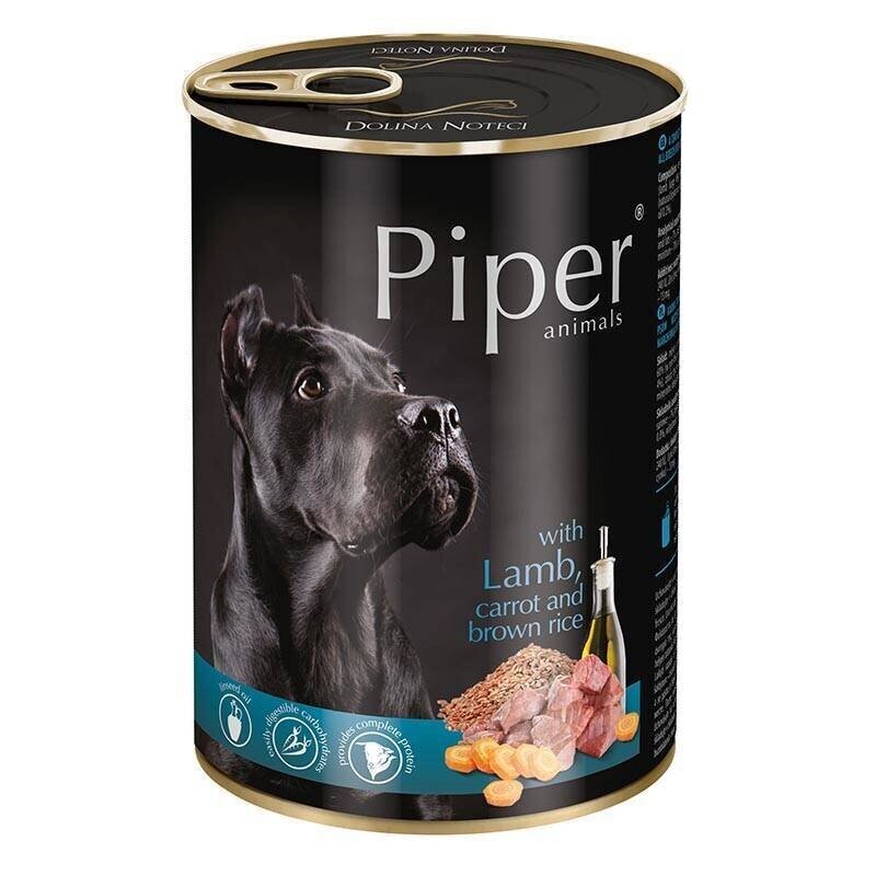 BBD: 17/02/2025- PIPER ANIMALS BY DOLINA NOTECI- LAMB WITH CARROT AND BROWN RICE- WET FOOD FOR ADULT DOGS- 800 gr CANS