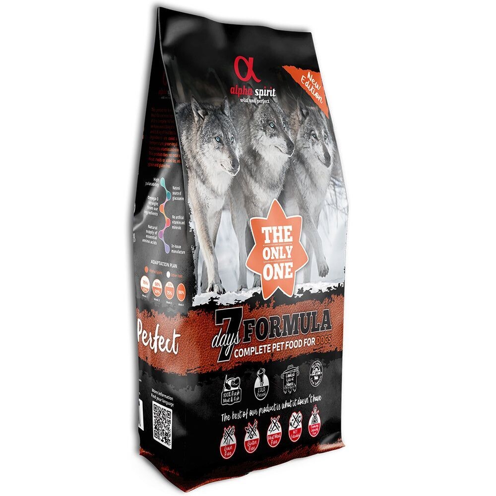 Alpha Spirit- 7 Days Formula- Complete Adult Dog Food – The Only One (pork/chicken/fish)  (3 kg)