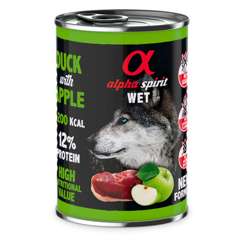 ​ALPHA SPIRIT- KACZKA Z JABŁKIEM- Karma mokra dla psów dorosłych- 400gr