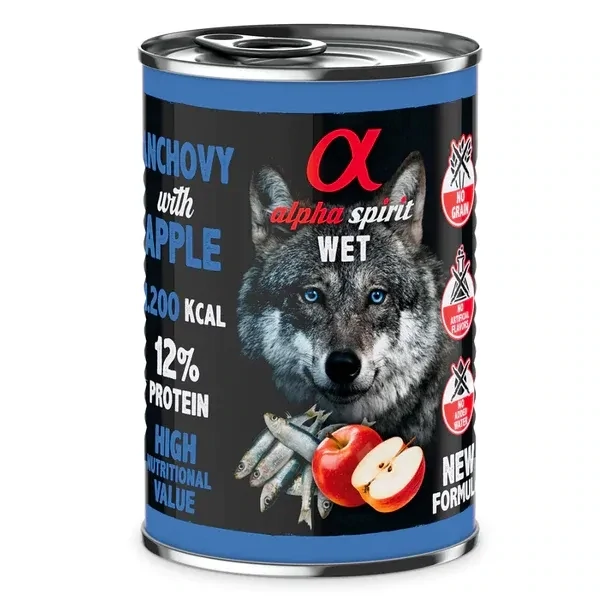 ALPHA SPIRIT- ANCHOVY WITH RED APPLE- Complete Wet Adult Dog Food- 400 gr
