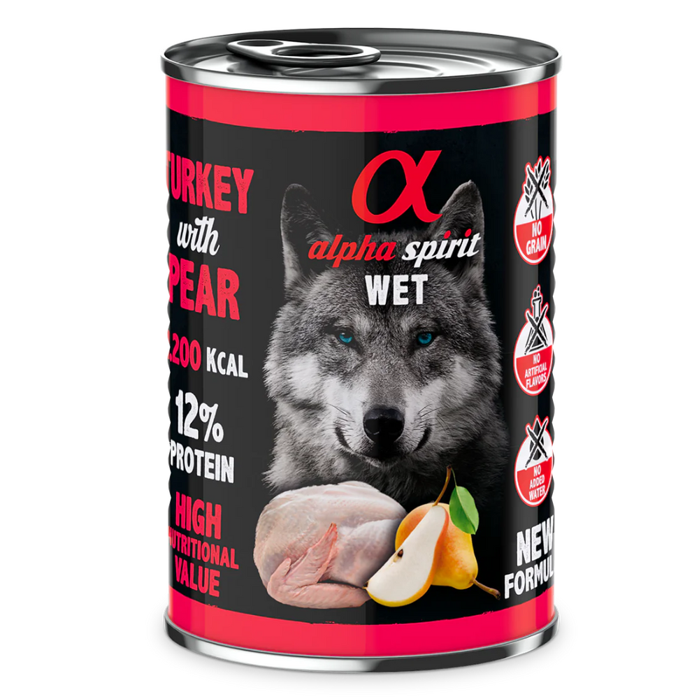 ALPHA SPIRIT- TURKEY WITH PEAR- Complete Wet Adult Dog Food- 400 gr