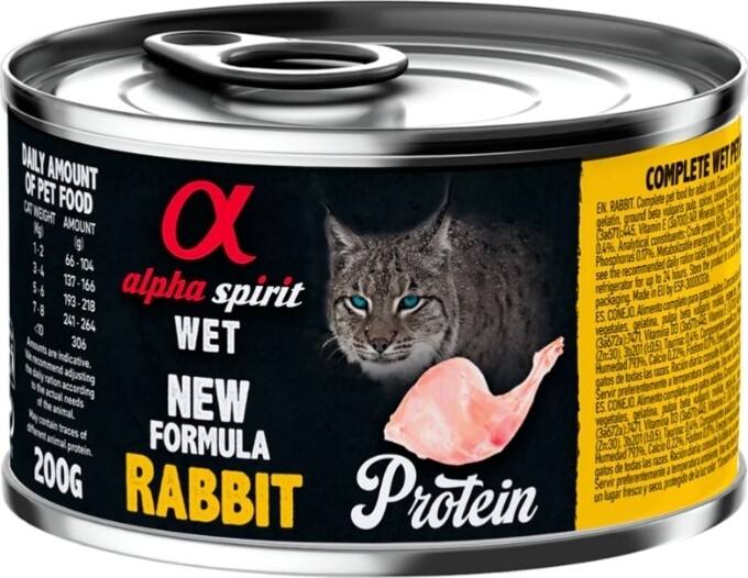 Alpha Spirit- RABBIT Complete Wet Food Can for Adult Cats (200 g)