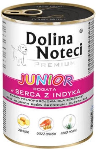 DOLINA NOTECI PREMIUM “JUNIOR”- RICH IN TURKEY HEARTS- WET DOG FOOD FOR PUPPIES AND YOUNG DOGS- 400 gr CANS