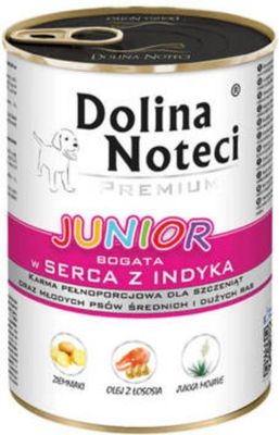 DOLINA NOTECI PREMIUM “JUNIOR”- RICH IN TURKEY HEARTS- WET DOG FOOD FOR PUPPIES AND YOUNG DOGS- 400 gr CANS