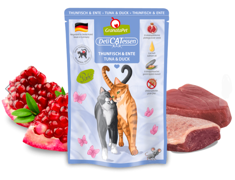 GRANATAPET- MOKRA KARMA DLA KOTÓW- DeliCatessen- DOROSŁY KOT- TUŃCZYK I KACZKA- saszetki 85g