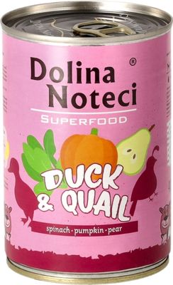 DOLINA NOTECI SUPERFOOD- DUCK AND QUAIL- WET DOG FOOD FOR ADULT DOGS - 400 gr CANS