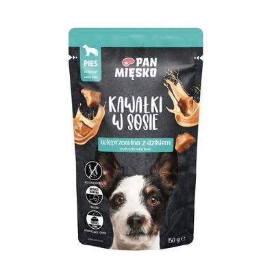 PAN MIĘSKO (MR MEATY)– COMPLETE FOOD FOR ADULT DOGS- CHUNKS IN GRAVY– PORK WITH WILD BOAR- 150 GR POUCH