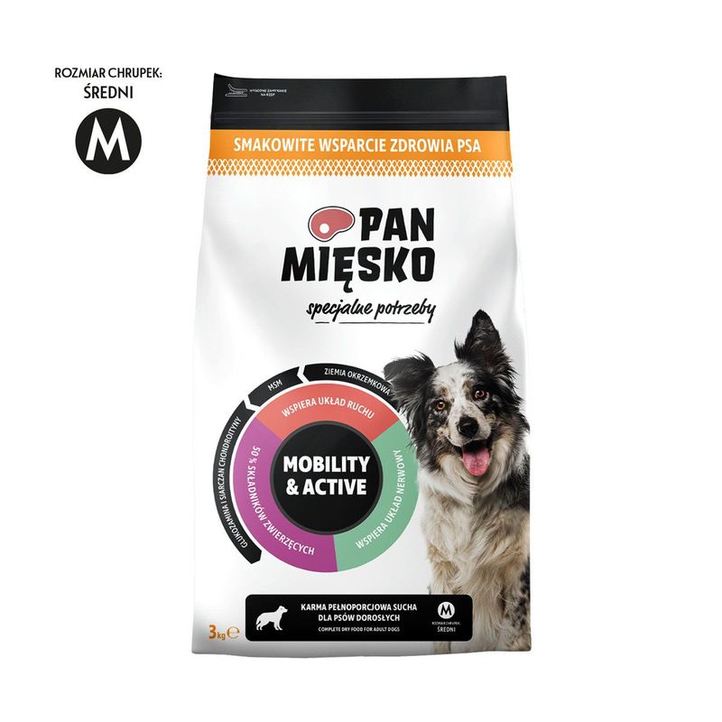 PAN MIĘSKO (MR MEATY)- SPECIAL NEEDS- MOBILITY & ACTIVE- COMPLETE DRY FOOD FOR ADULT DOGS- SIZE M- 3KG