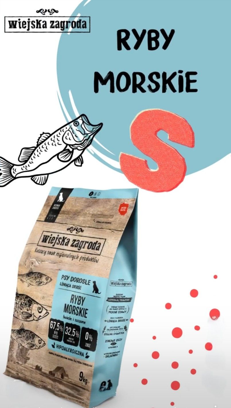 WIEJSKA ZAGRODA (COUNTRY OF ANIMALS)- DRY FOOD FOR ADULT DOGS​ WITH SENSITIVE STOMACH- MARINE FISH- 2 KG BAGS