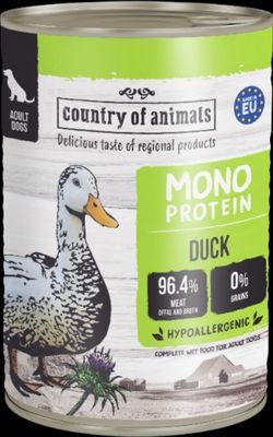 WIEJSKA ZAGRODA (COUNTRY OF ANIMALS)- MONOPROTEIN LINE- WET FOOD FOR ADULT DOGS​- DUCK- 400 GR TINS